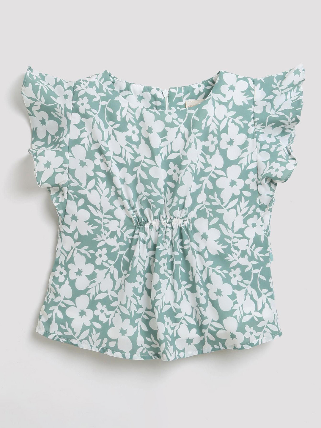 Tiny Girl Tropical Printed Flutter Sleeve Regular Top