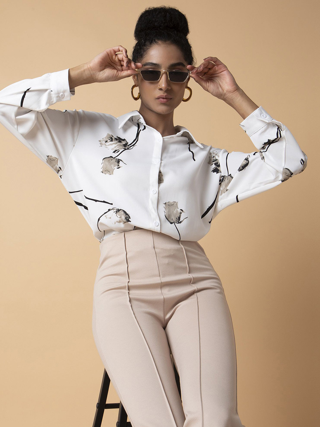 SHOWOFF Women's Relaxed Drop Shoulder Printed Casual Shirt