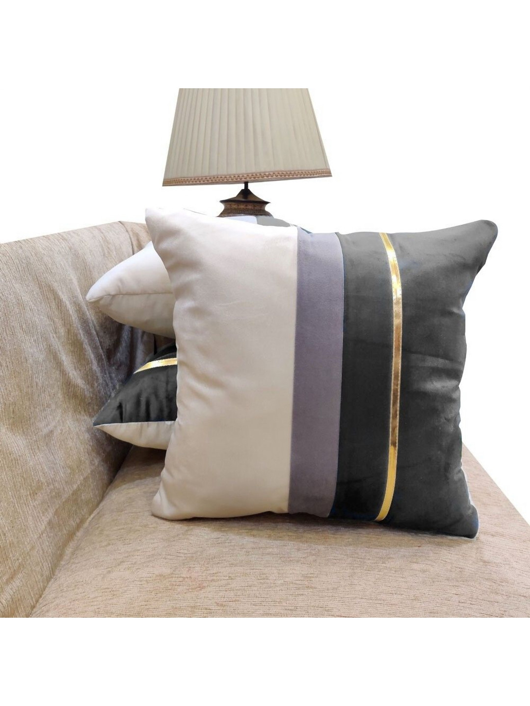 Good Vibes Colourblocked Velvet Durable 3 Pcs Patchwork Cushion Covers - 15.7 x 15.7 In