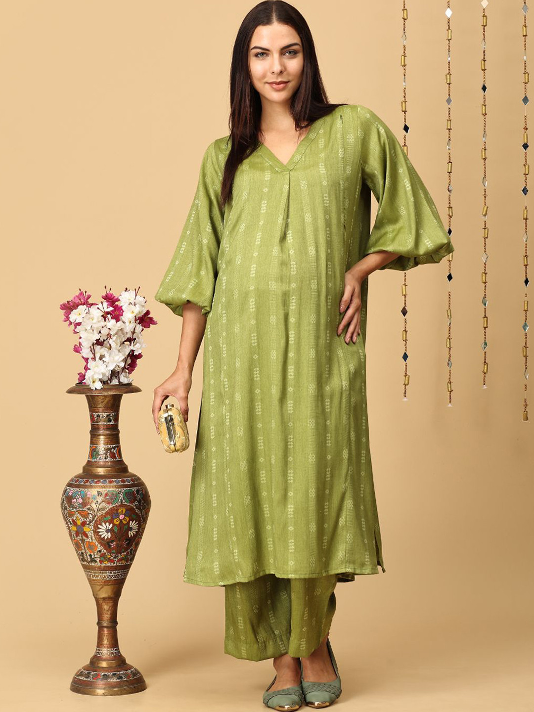 The Mom Store Mint Magic Printed Maternity and Nursing Tunic With Trousers