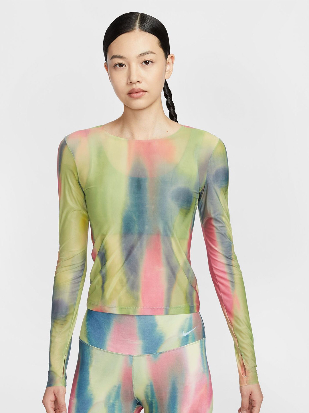 Nike  Women's Artist Collection Dri-FIT Long-Sleeve Sheer Printed Top