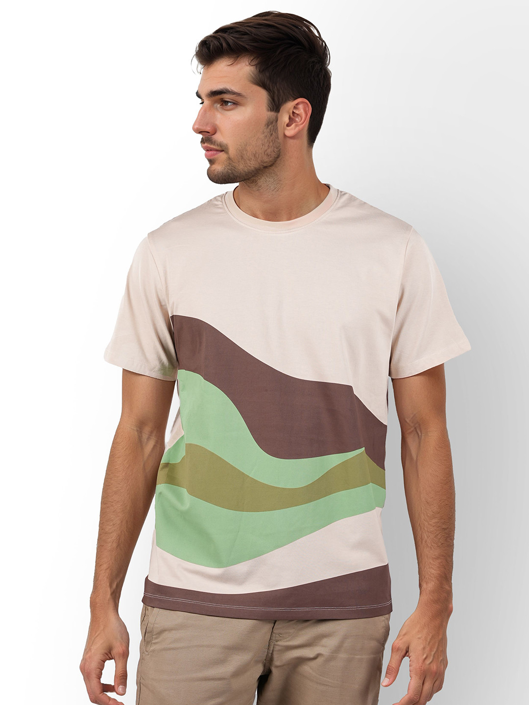 Celio Men Colourblocked Printed Round Neck Cotton T-Shirt