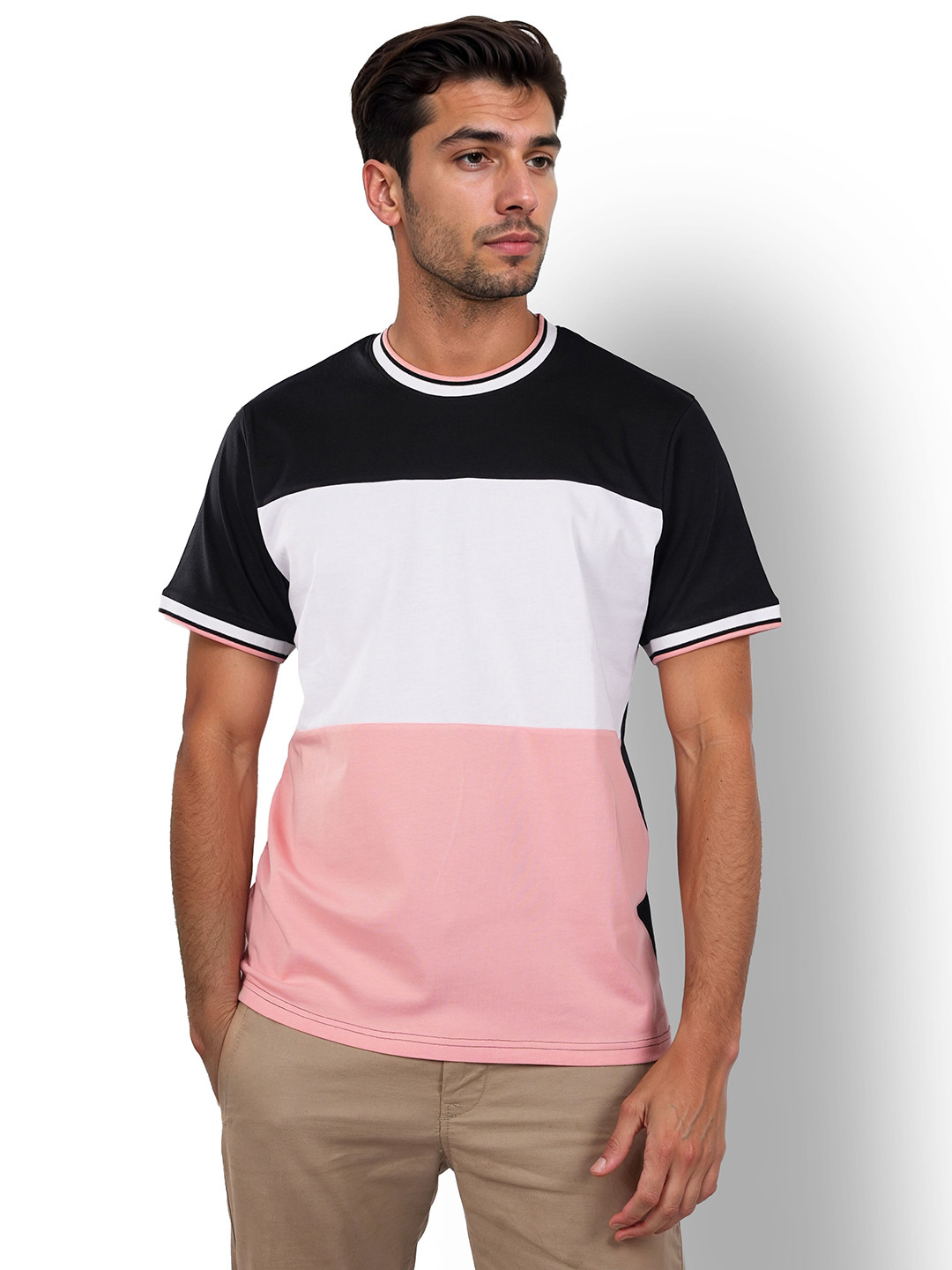 Celio Men Colourblocked Printed Round Neck Cotton T-Shirt
