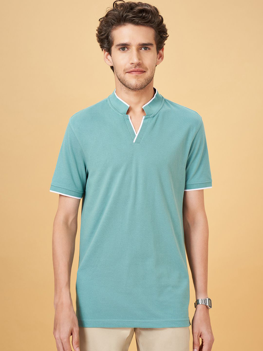 BYFORD by Pantaloons Men Solid Polo Collar Cotton Slim Fit T-Shirt
