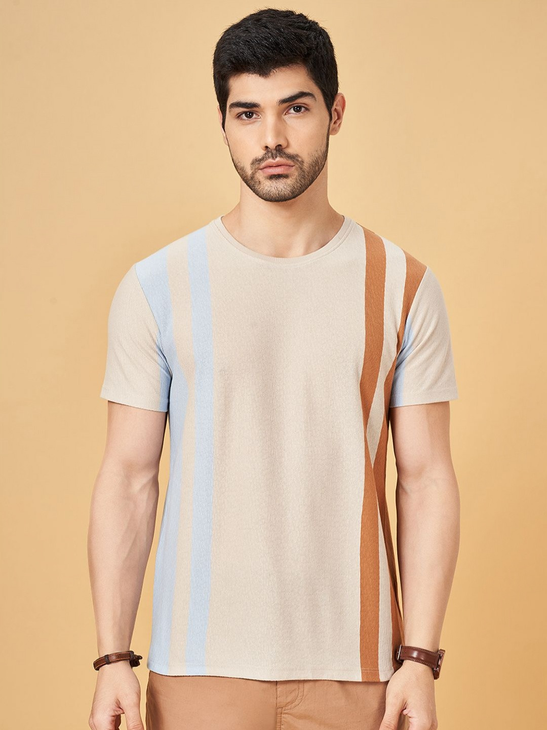 Urban Ranger by pantaloons Men Striped Slim Fit T-shirt
