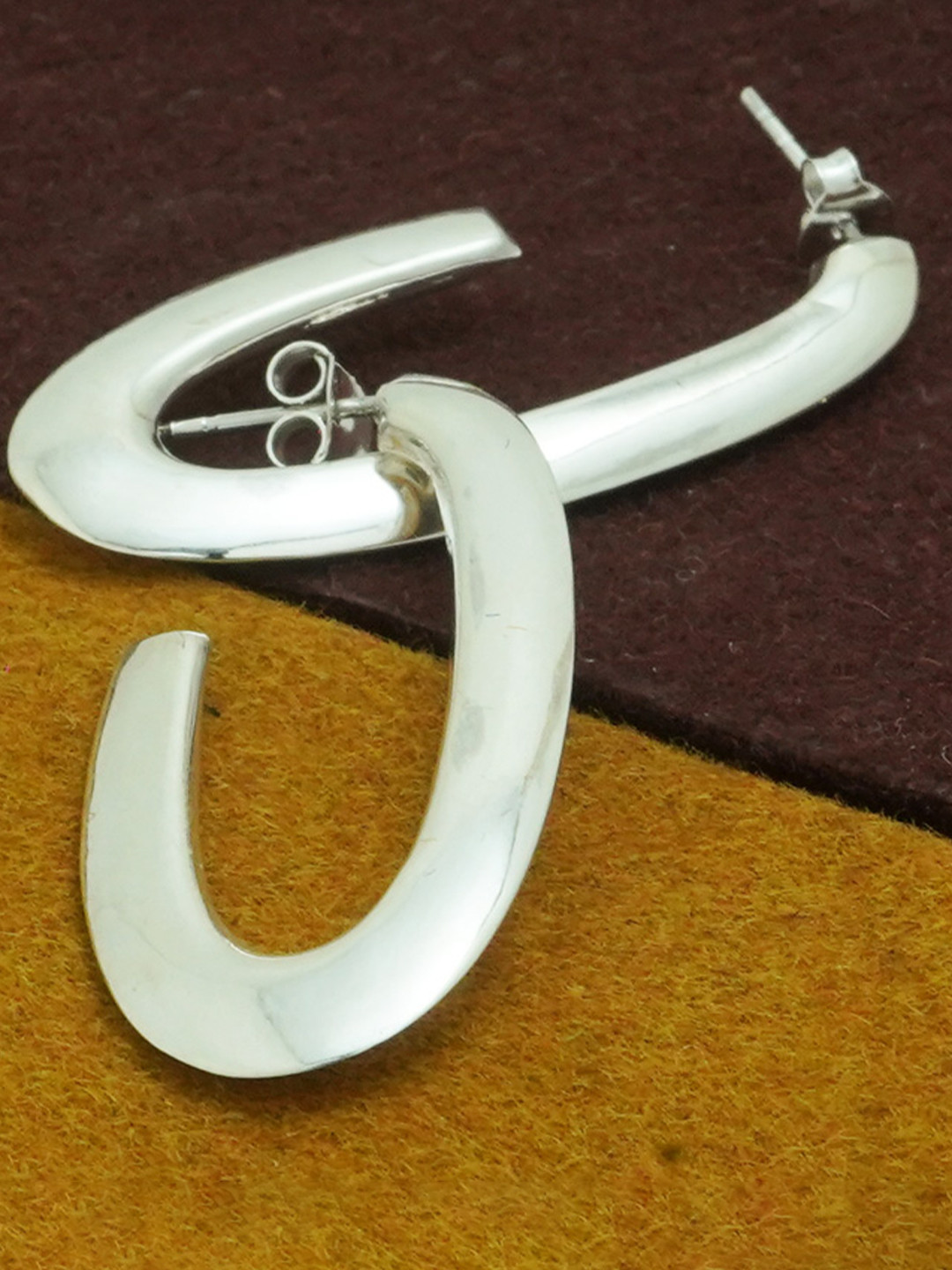 925 SILLER Sterling Silver 925 C Shape Dangle Statement Earring