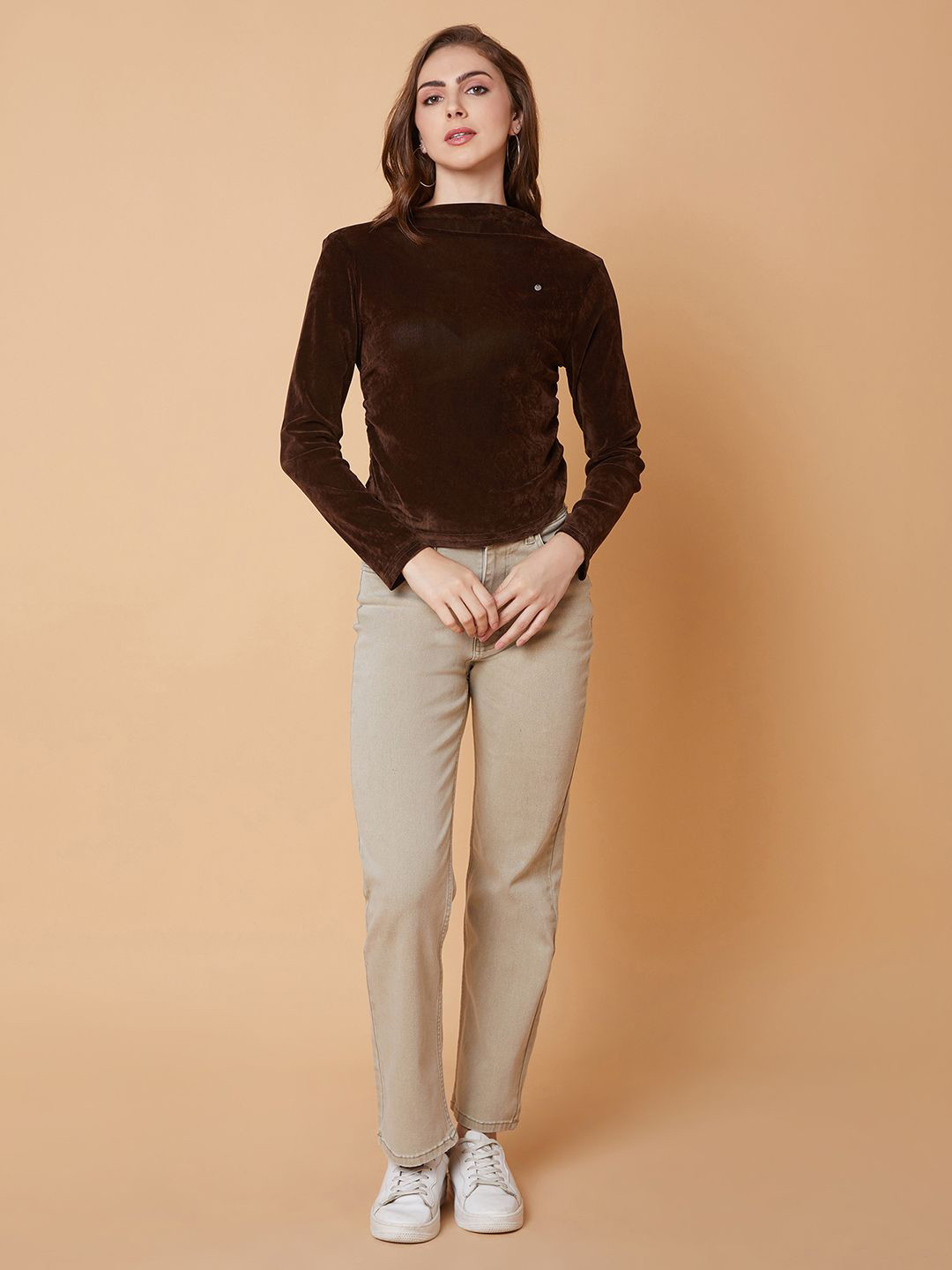 SHOWOFFFF Women Solid Velvet Top