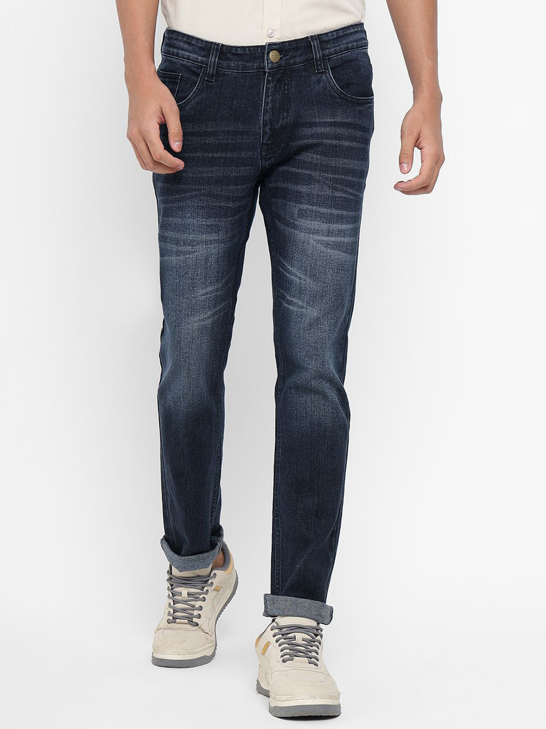 Allen Cooper Men Slim Fit Mid Rise Low Distress Light Fade Stretchable Denim Jeans