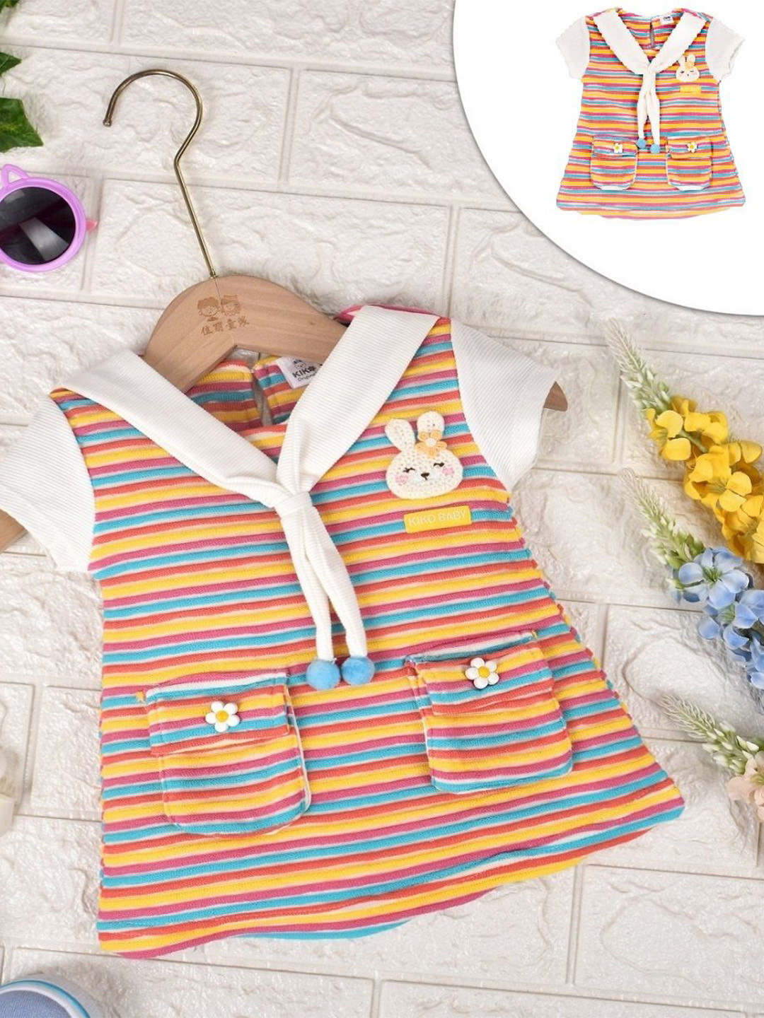 KIKO Striped Cotton A-Line Dress