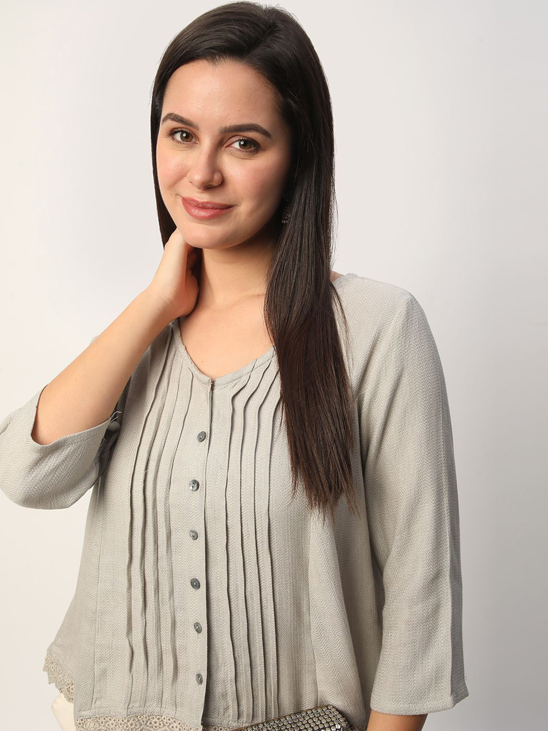 R&B Pleated Cotton Regular Top