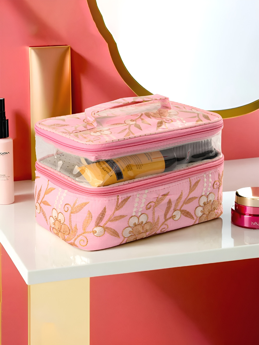 Kuber Industries Travel Storage OrganizerJewellery Kit Toiletries Bag Travel Makeup Pouch