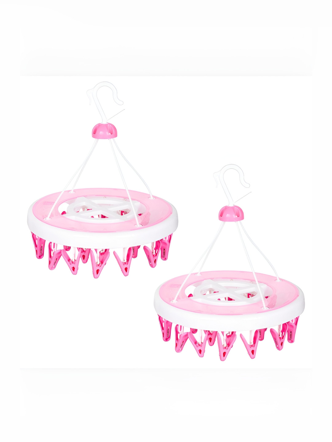 Kuber Industries Pink & White 2 Pieces Colorblocked Clip Hangers