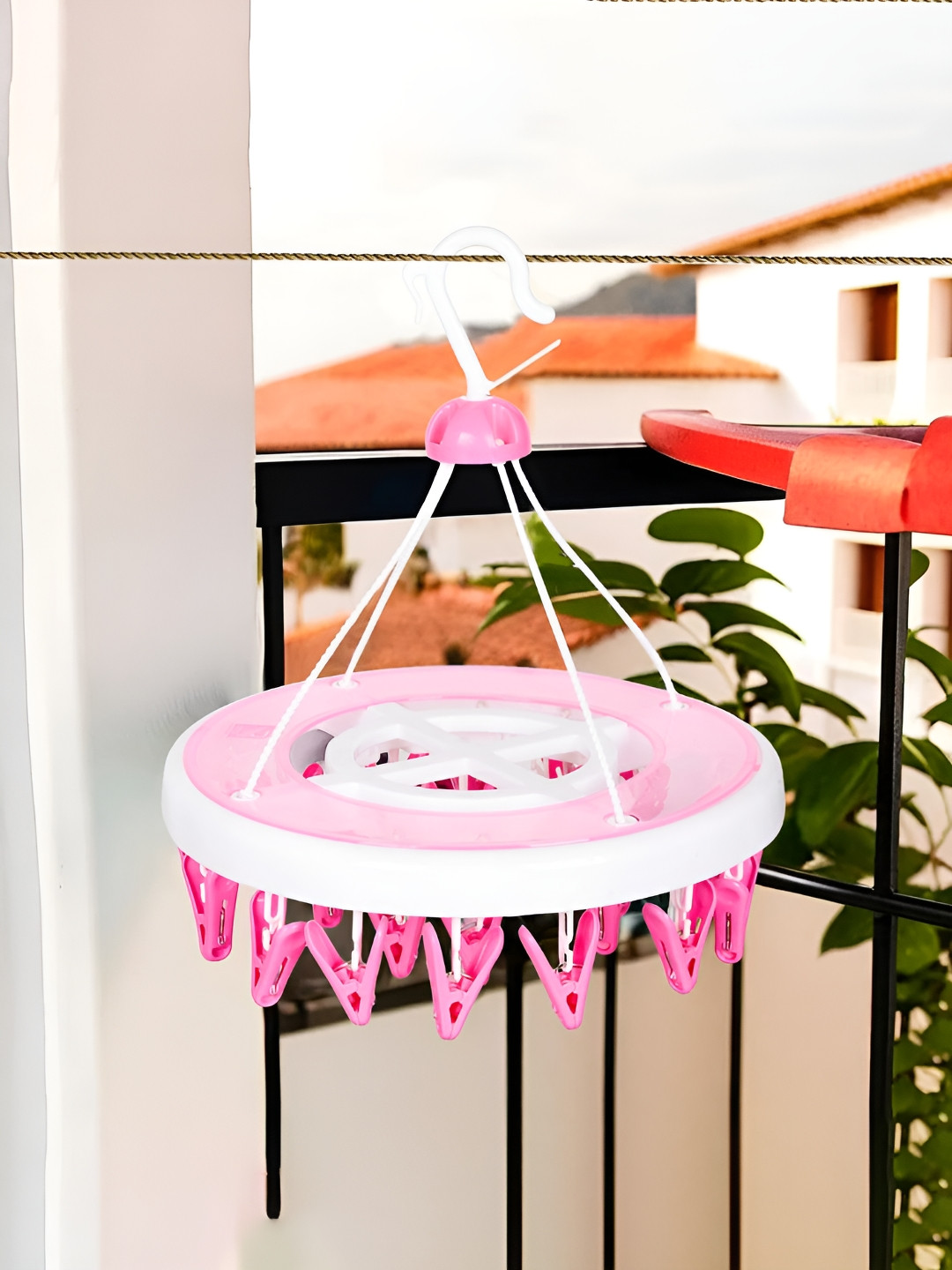 Kuber Industries Pink & White Colorblocked Clip Hanger