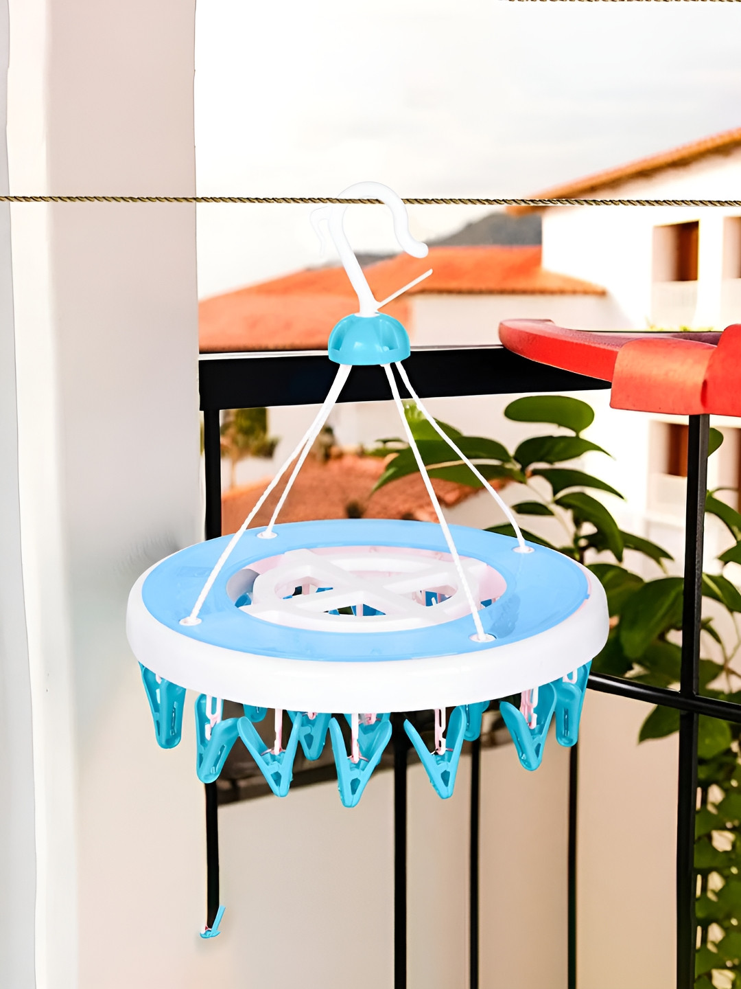 Kuber Industries Blue & White Colorblocked Clips Hanger