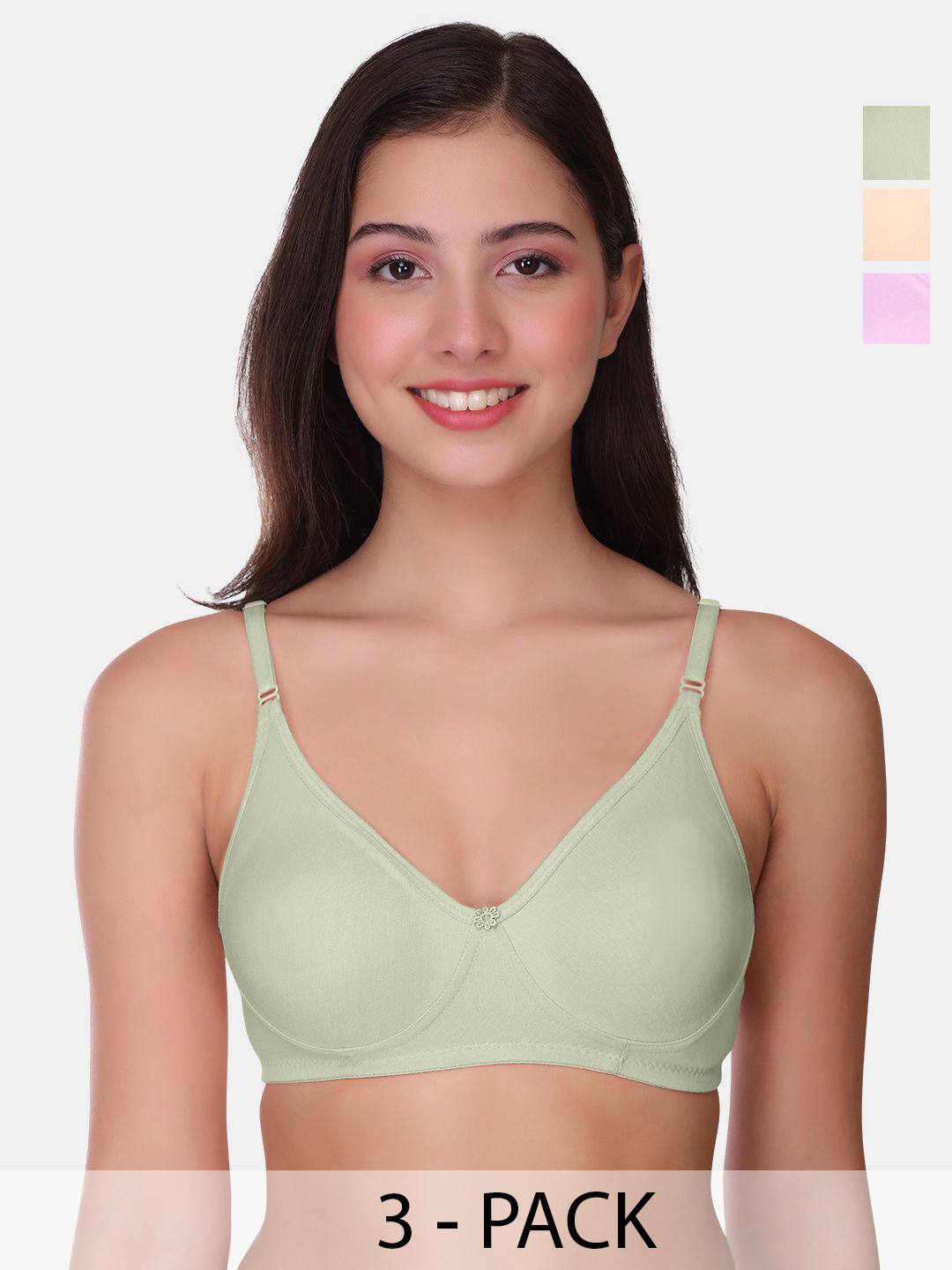 POOJA RAGENEE Womens Full Coverage Non Padded Bra Pack of 3 (MQ3057_3P_GRY_LV_PCH_28B)