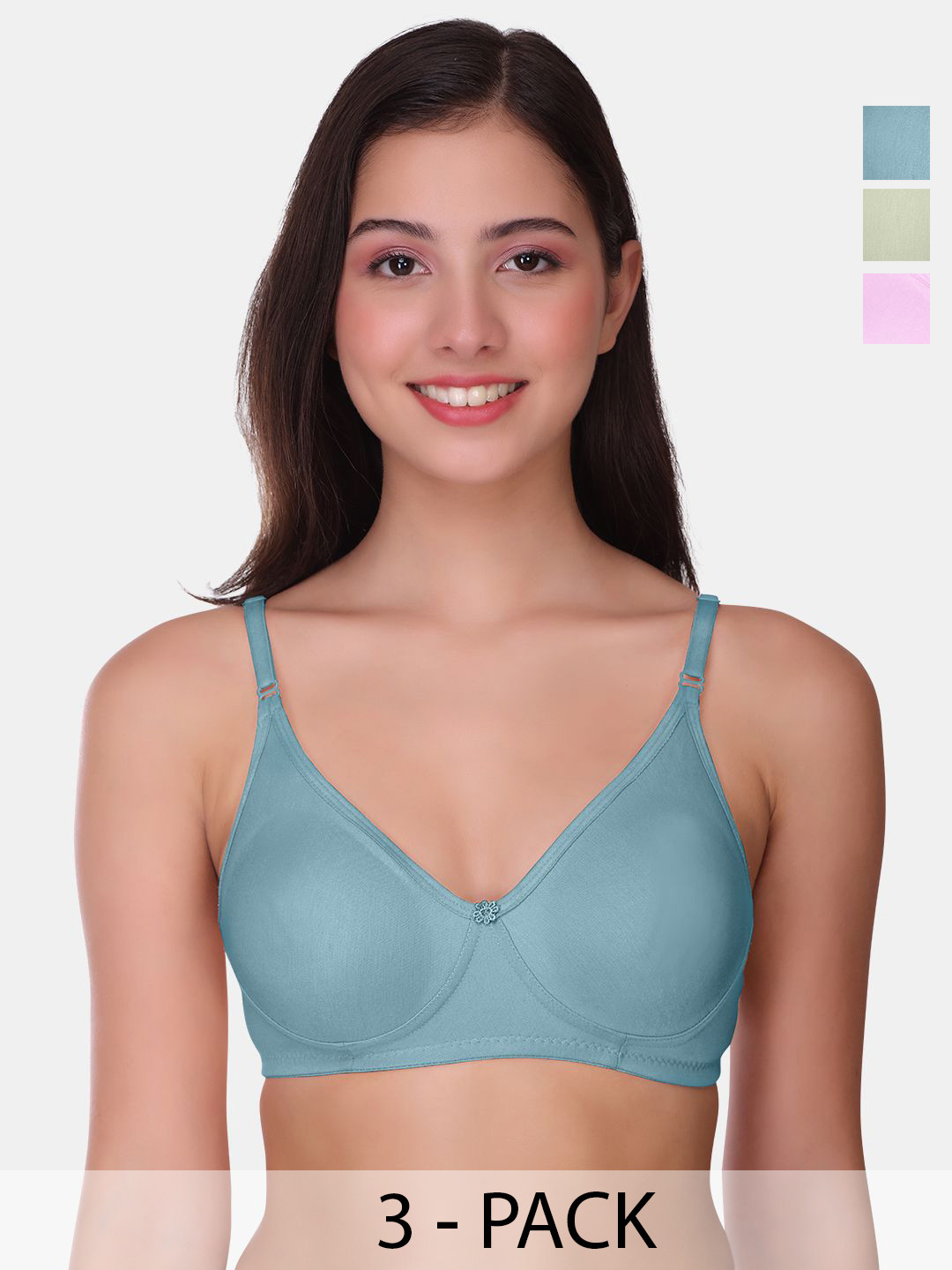 POOJA RAGENEE Womens Full Coverage Non Padded Bra Pack of 3 (MQ3057_3P_BLU_GRY_LV_28B)