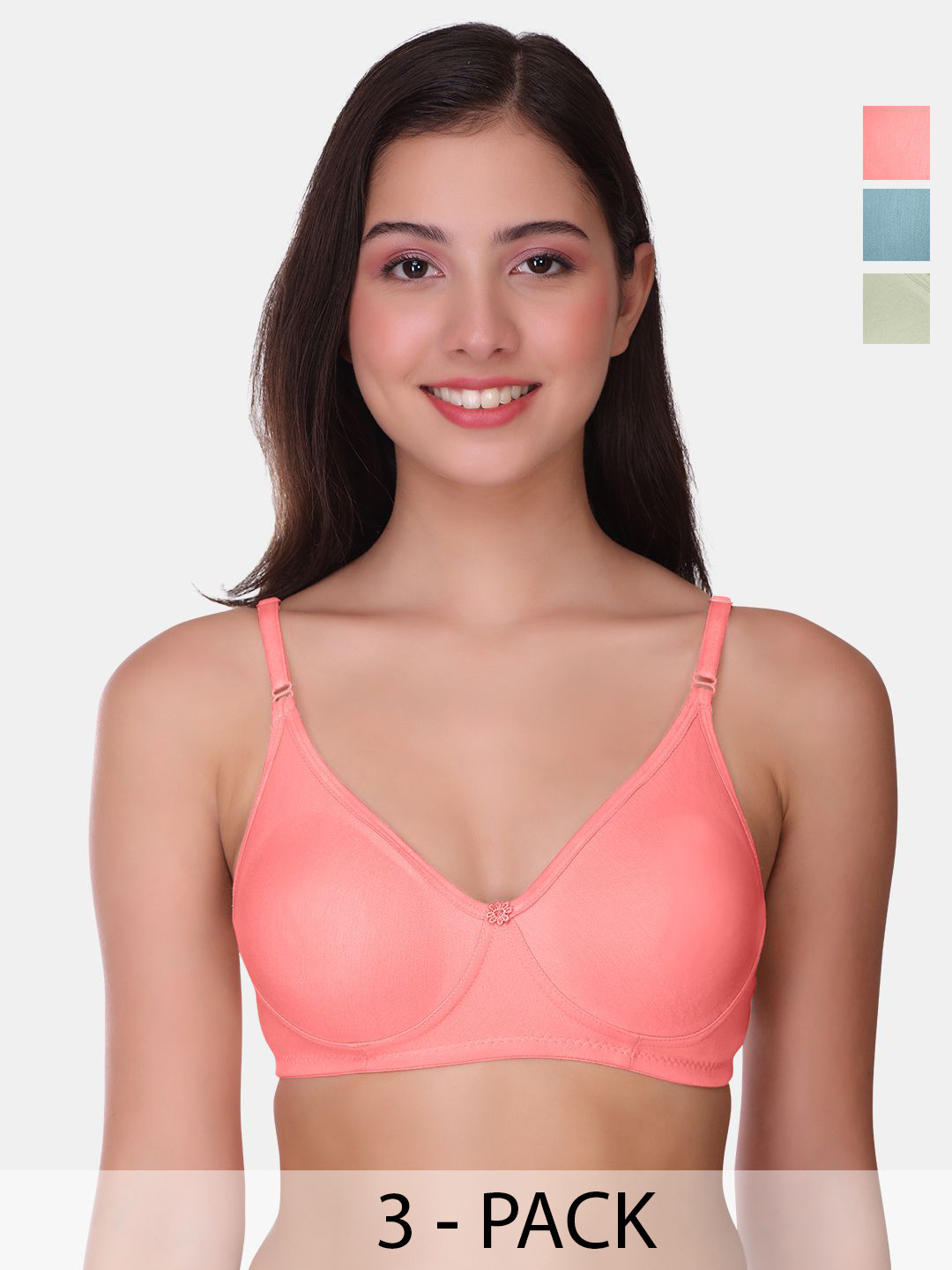 POOJA RAGENEE Womens Full Coverage Non Padded Bra Pack of 3 (MQ3057_3P_BPK_BLU_GRY_28B)