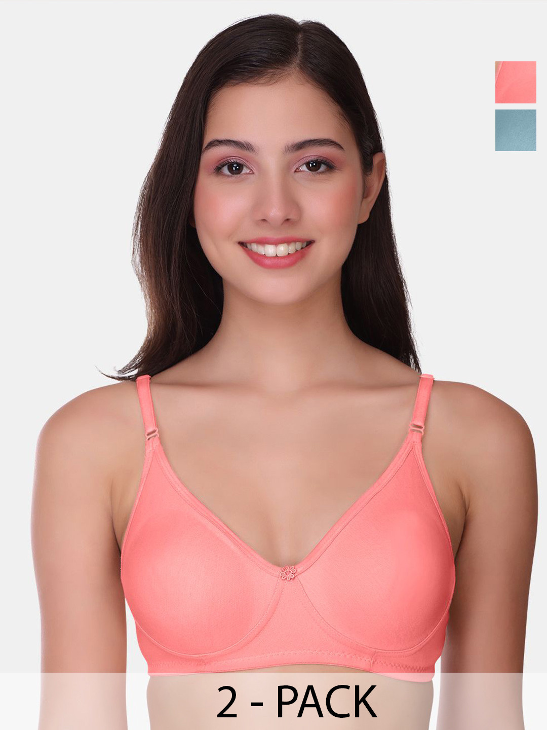 POOJA RAGENEE Womens Full Coverage Non Padded Bra Pack of 2 (MQ3057_2P_BPK_BLU_28B)