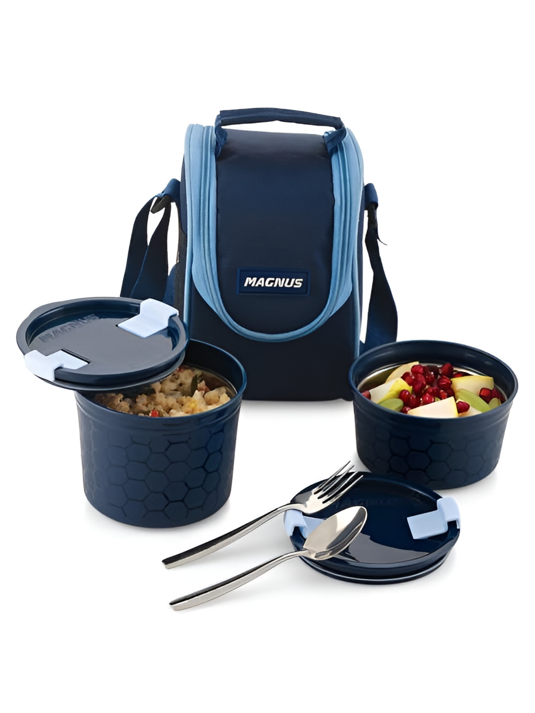 MAGNUS Blue 2 Pieces Stainless Steel Lunch Box With Bag