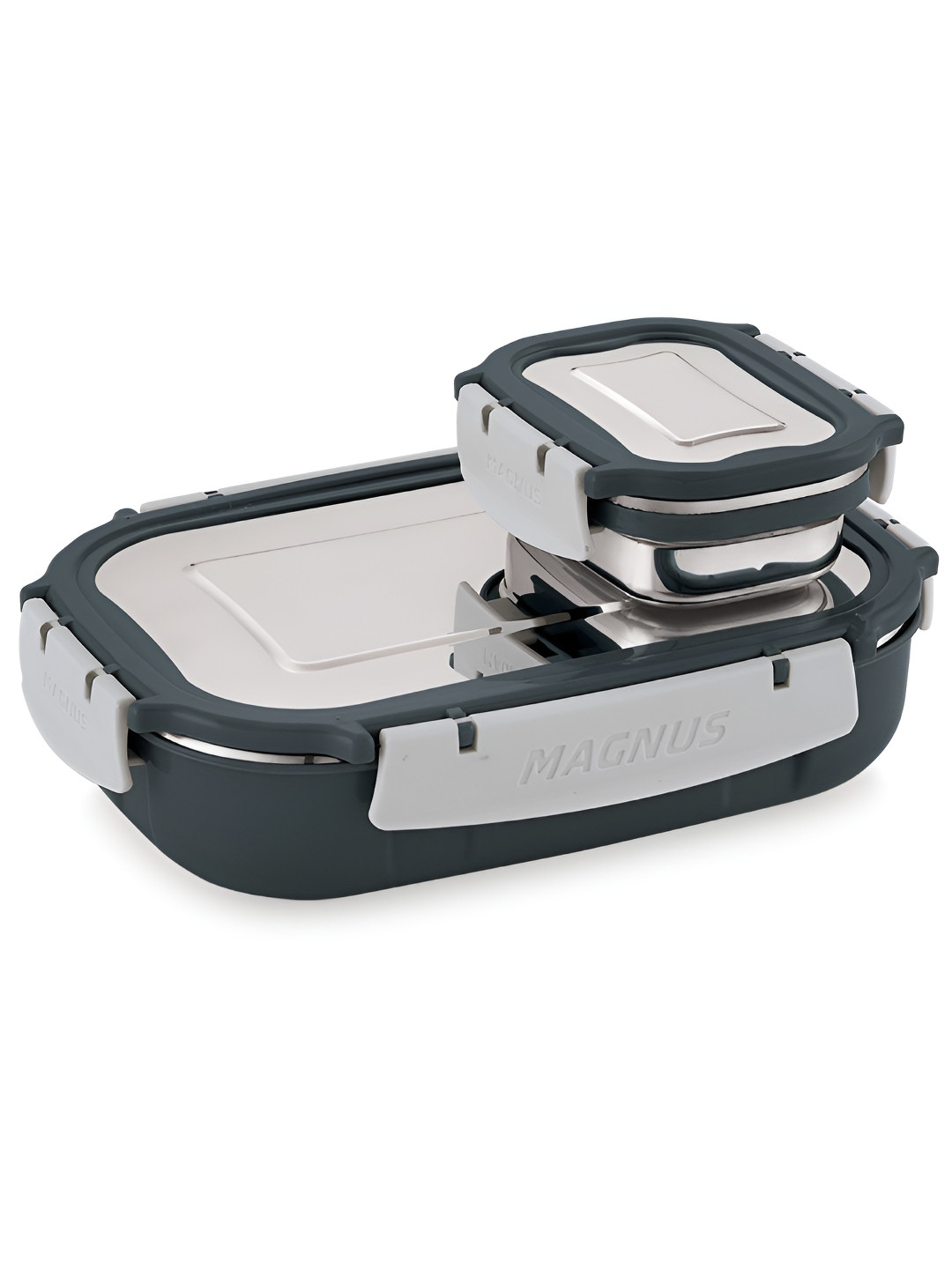 MAGNUS Spike Grey & Black 2 Pieces Stainless Steel Lunch Boxes