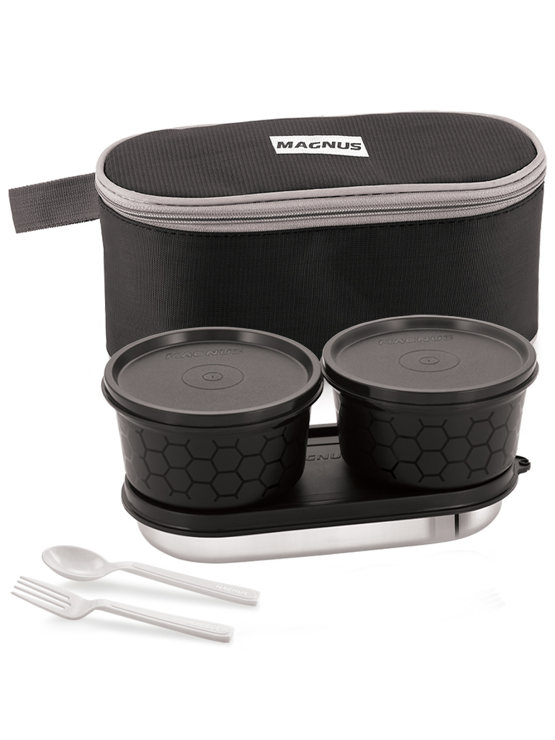 MAGNUS Feast 3 Prime Leakproof Microwave safe Plastic 5PCs Lunch Box With Spoon and Fork