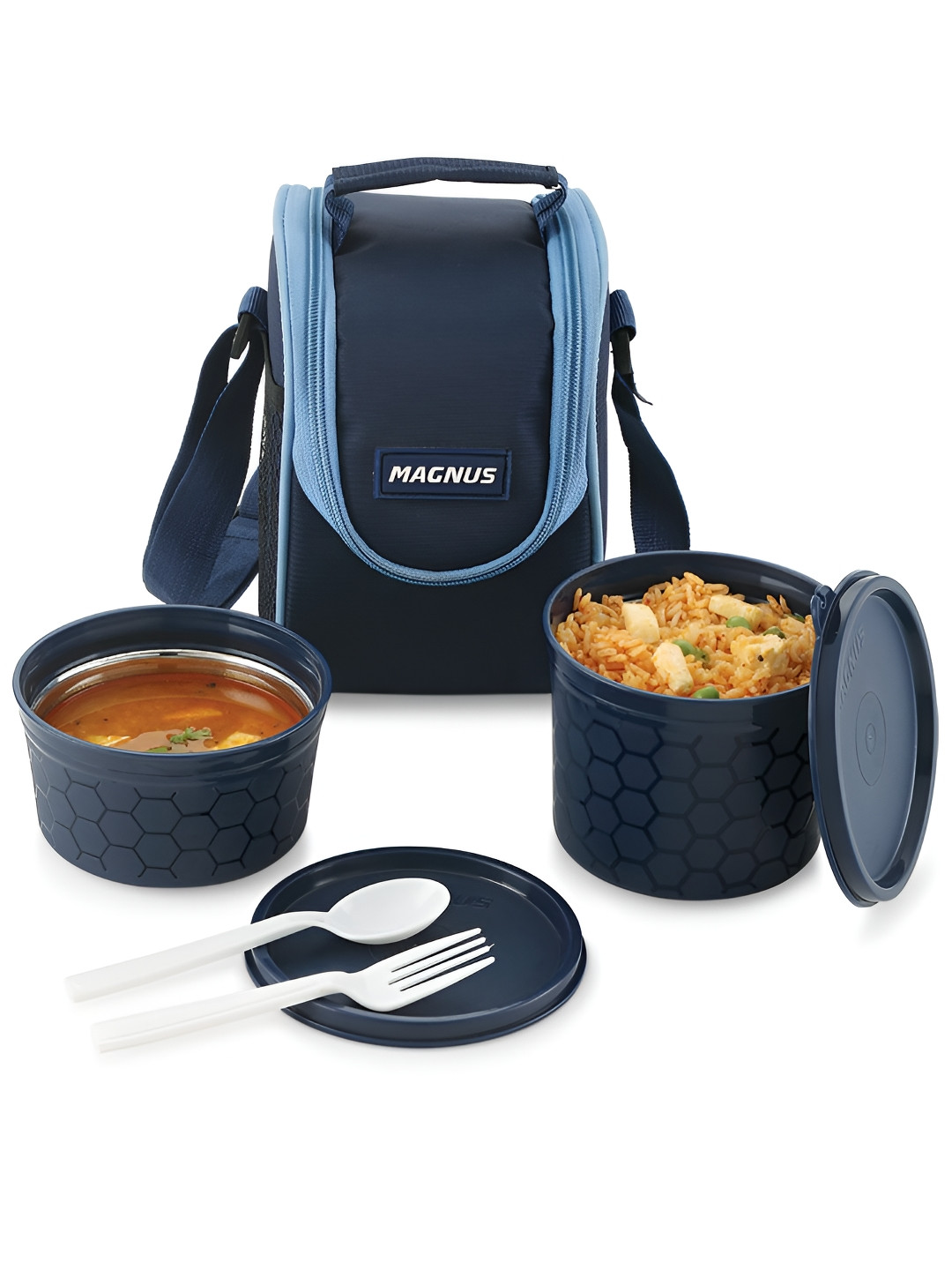 MAGNUS Blue 2 Pieces Microwave Easy Lock AlfaStainless Steel Lunch Box Set