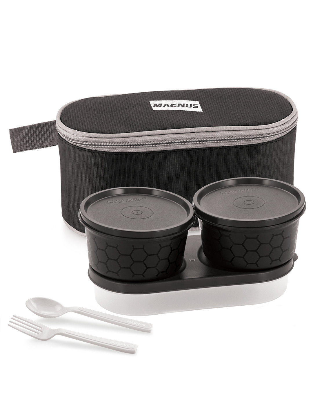 MAGNUS Feast 3 Leakproof Microwave safe Plastic 3PCs Lunch Box With Spoon and Fork