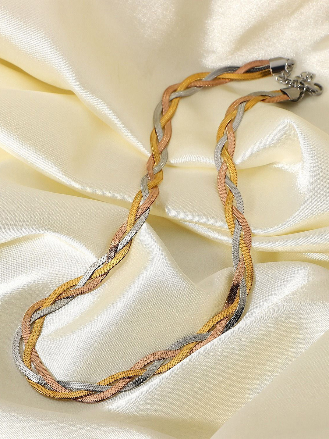 VIEN Gold-Plated Stainless Steel Three Braided Snake Chain