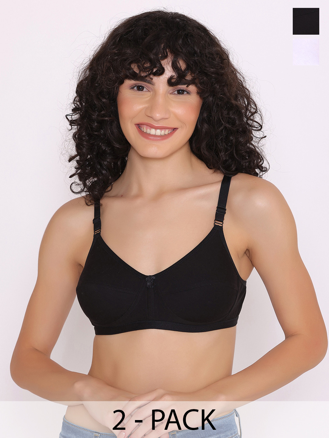INKURV Women Pack of 2 Solid Full Coverage Non-Padded Non-Wired Everyday Bra