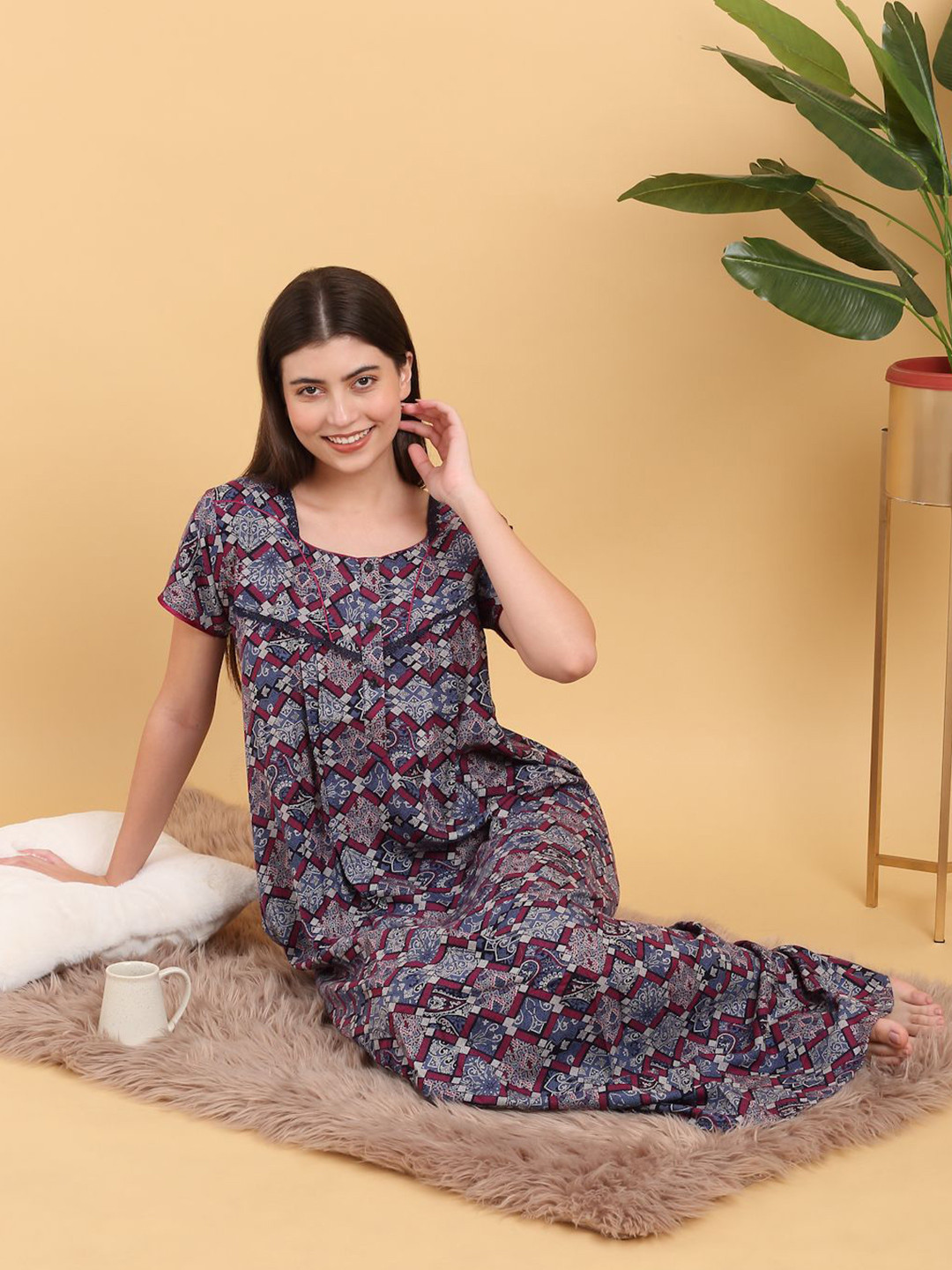 Sweet Dreams Square Neck Printed Maxi Nightdress