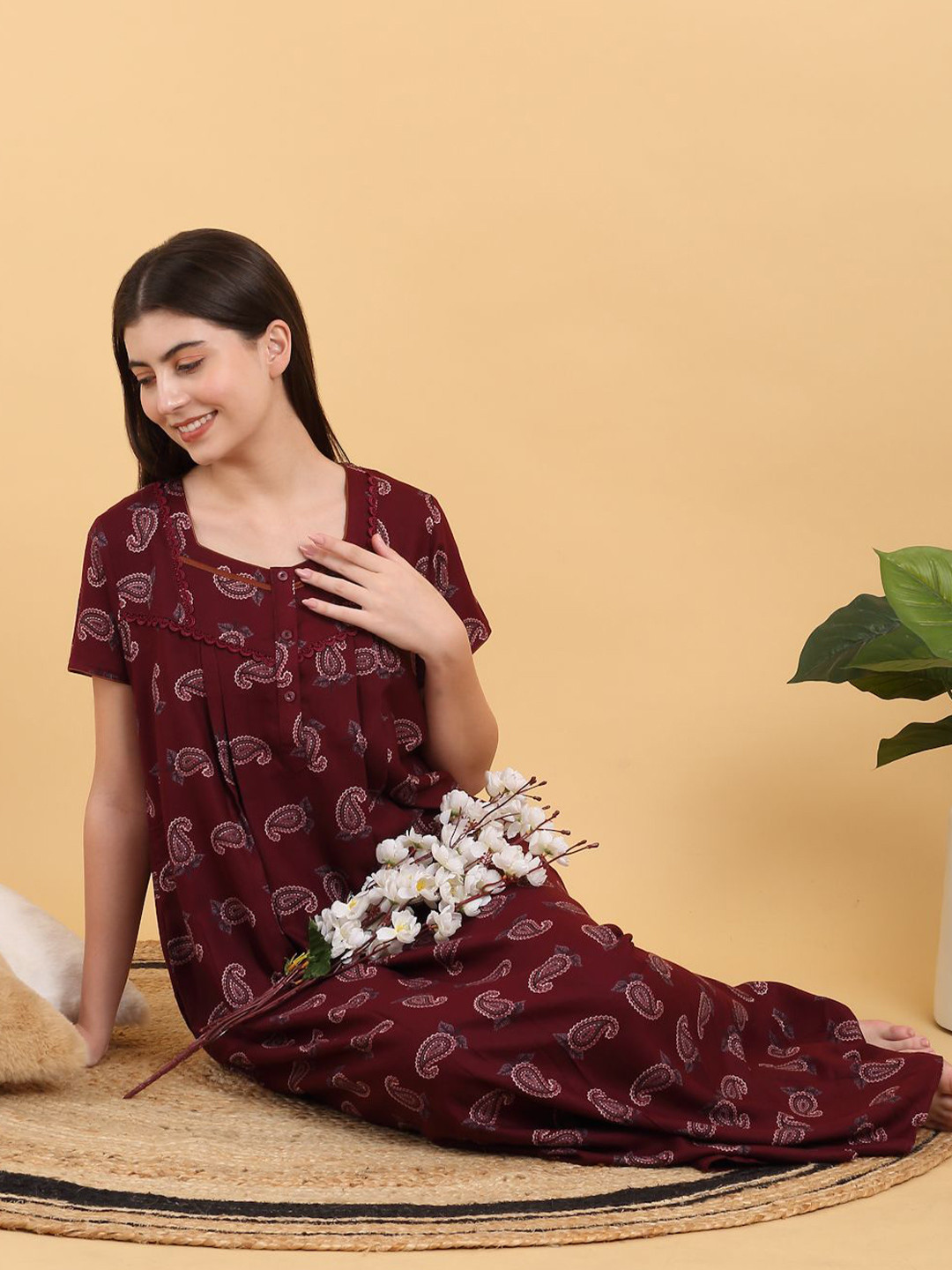 Sweet Dreams Square Nek Printed Maxi Nightdress