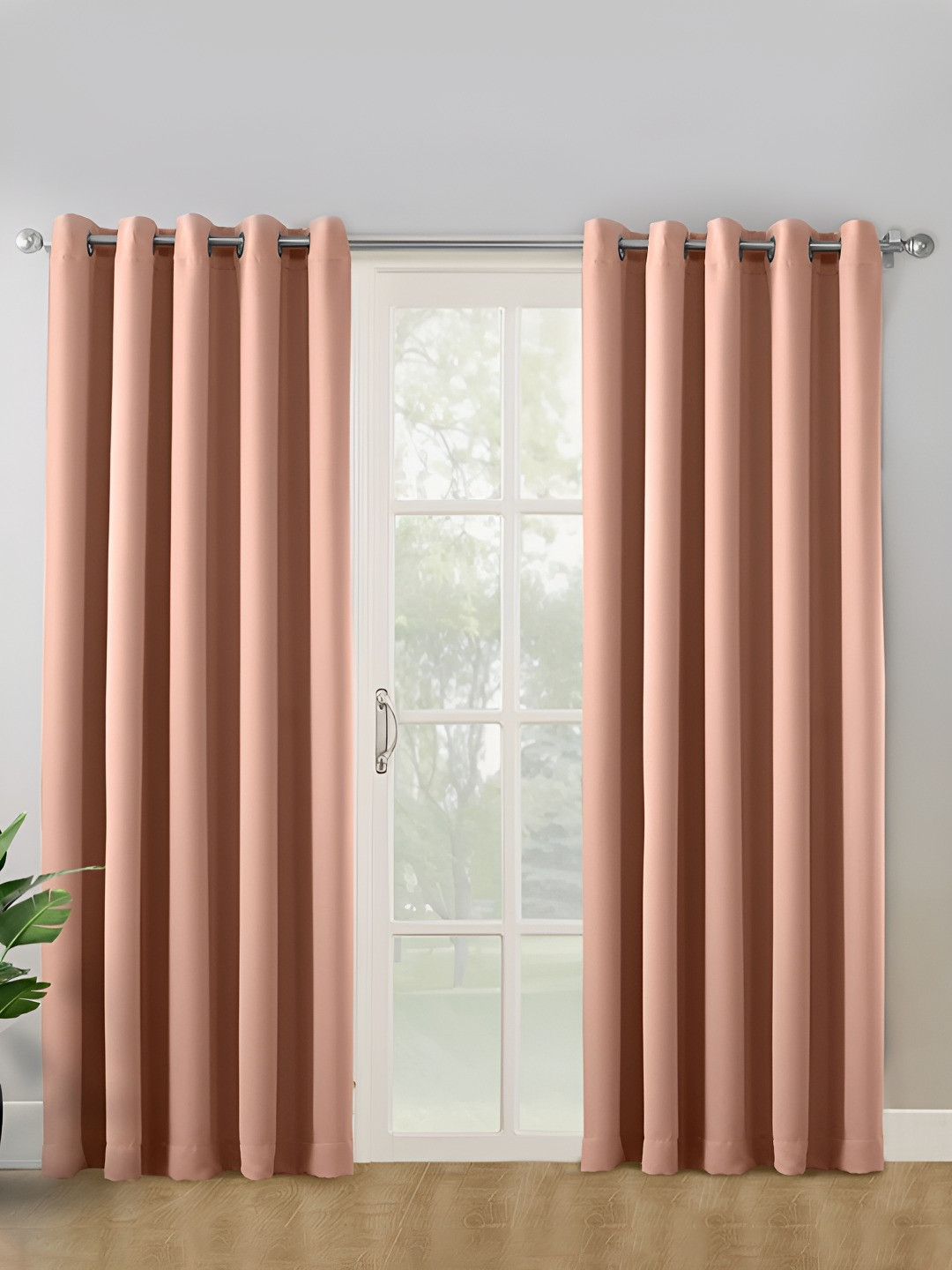 haus & kinder Peach 2 Pieces Black Out Velvet Door Curtains