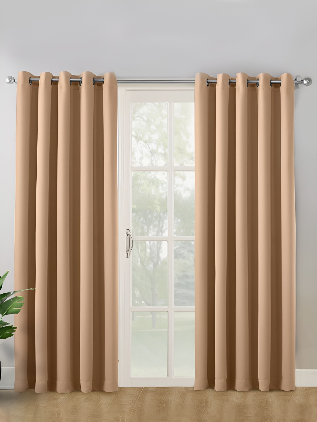 haus & kinder Tan 2 Pieces Black Out Velvet Door Curtains