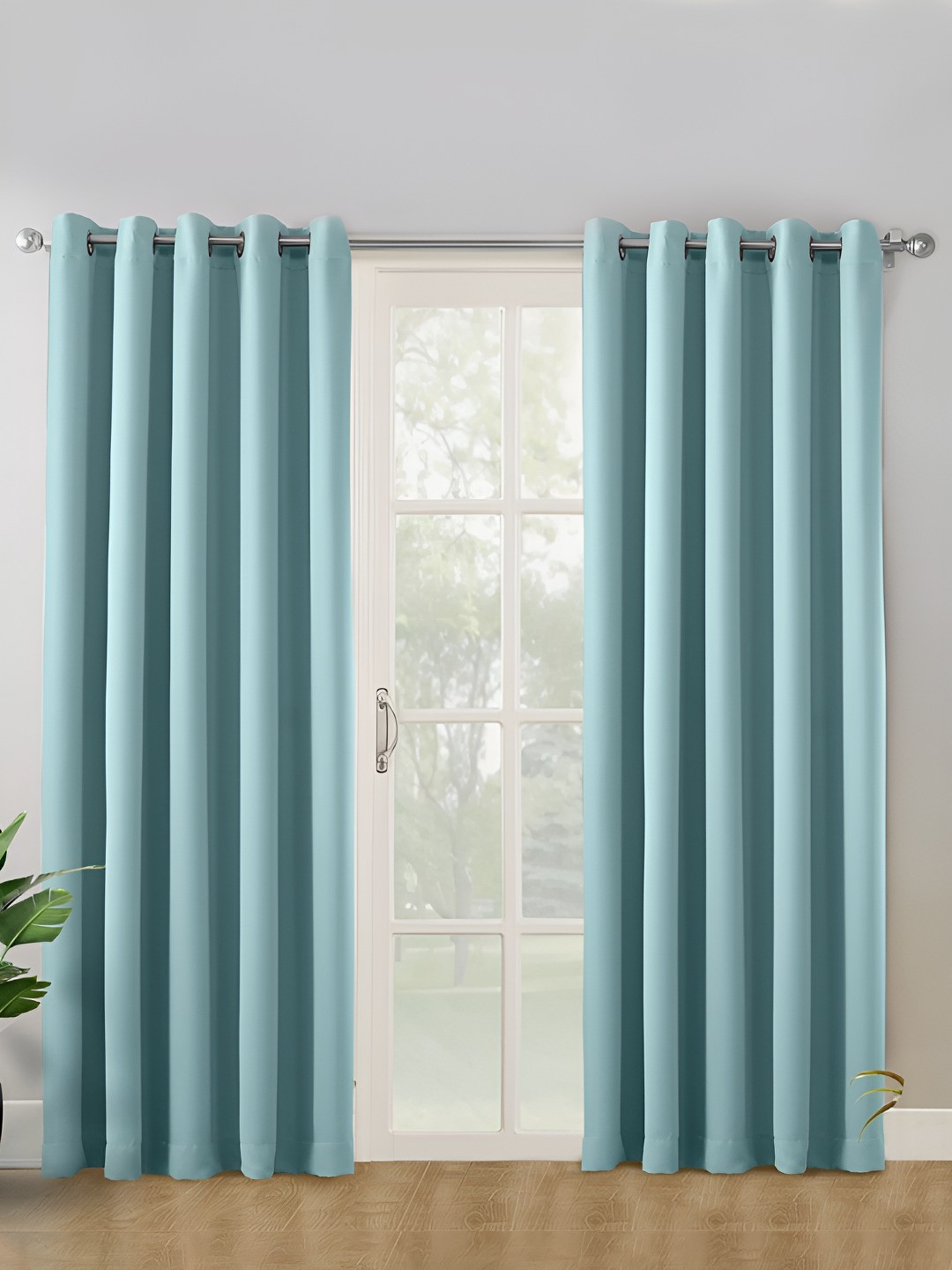 haus & kinder Turquoise 2 Pieces Blackout Velvet Window Curtains