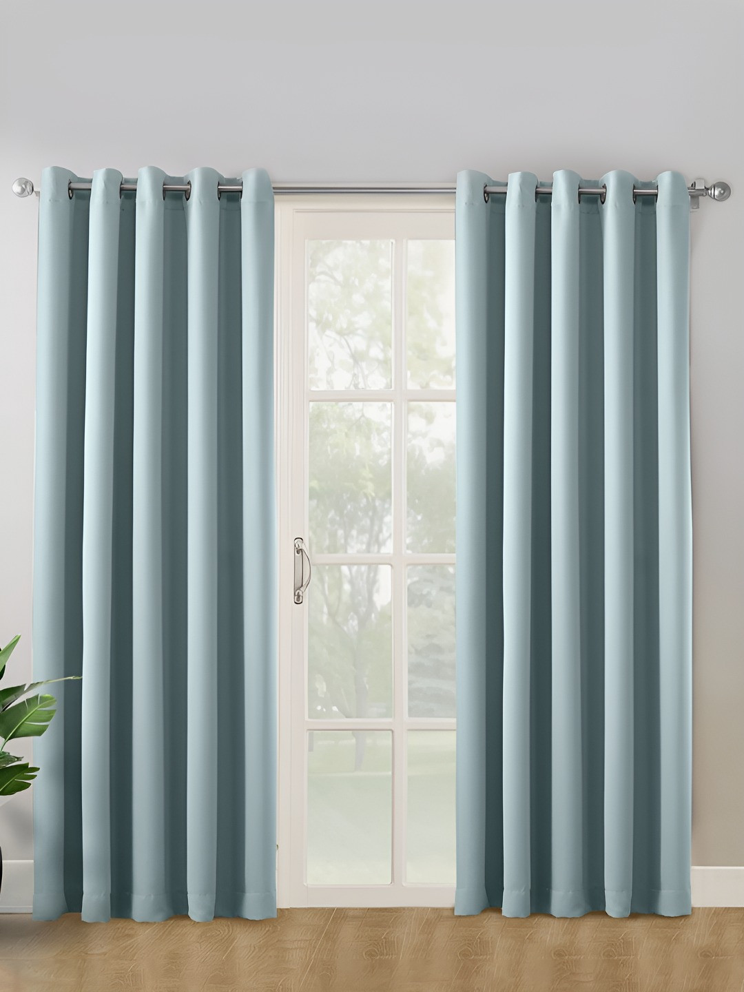haus & kinder Teal Blue 2 Pieces Blackout Velvet Window Curtains