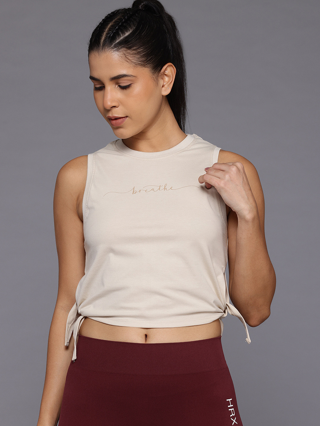 HRX by Hrithik Roshan Side Slit Printed Yoga T-shirt