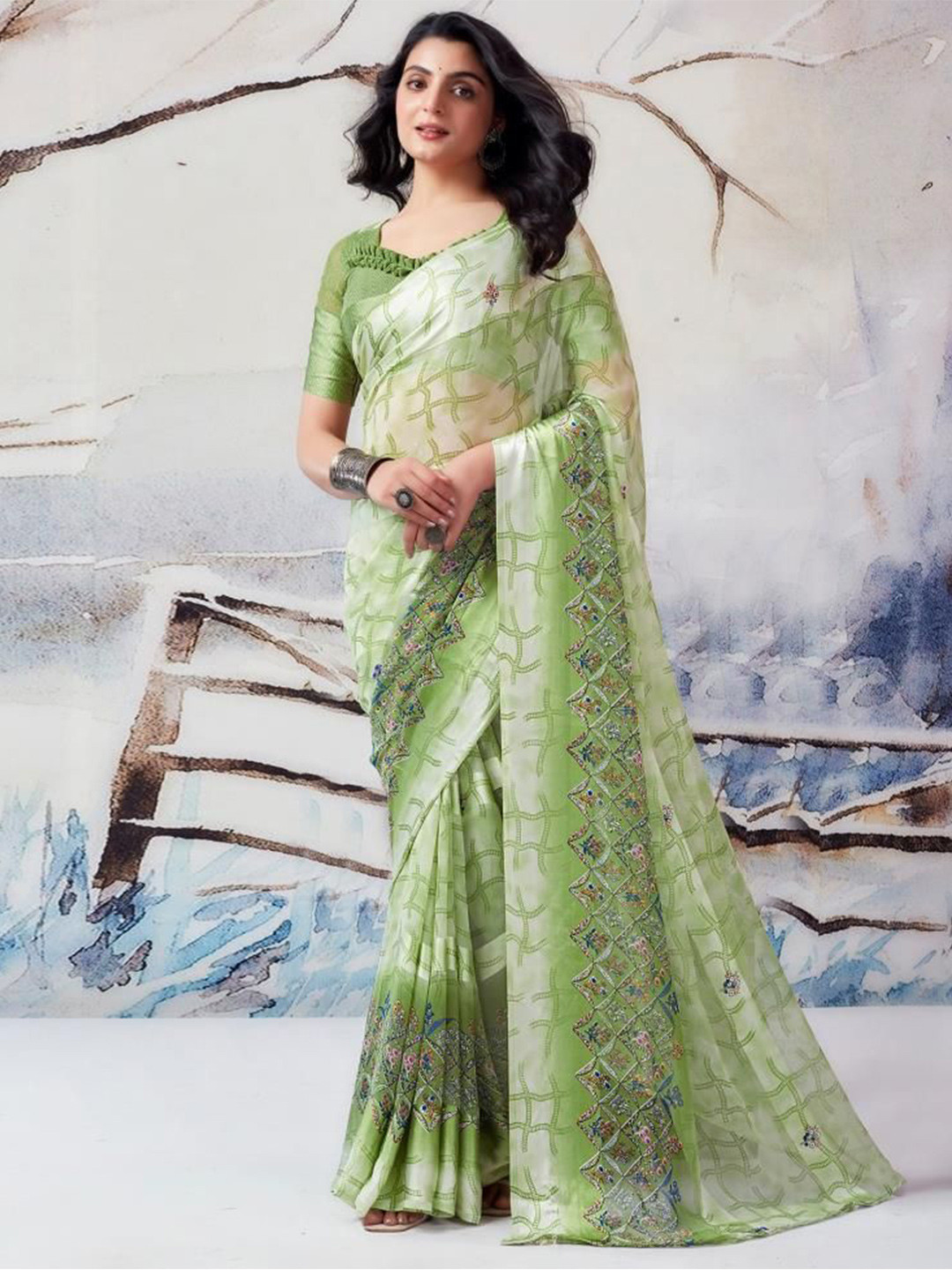 Sanwariya Silk Ethnic Motifs Printed Pure Georgette Bagh Saree