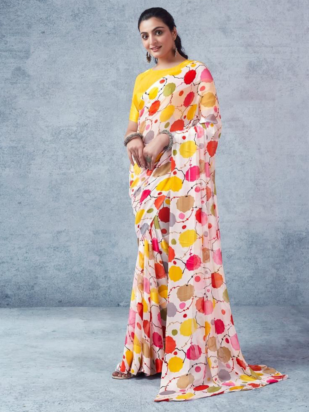 Sanwariya Silk Geometric Printed Pure Georgette Bagh Saree