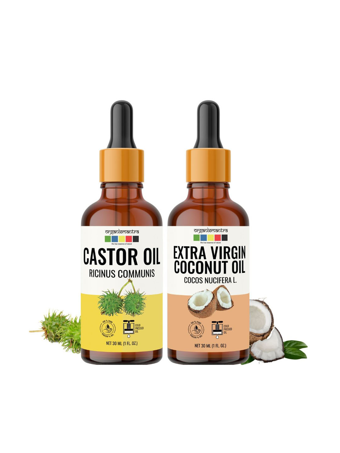 Organix Mantra Set Of Cold Pressed Organic Castor & Coconut Oils - 30ml Each