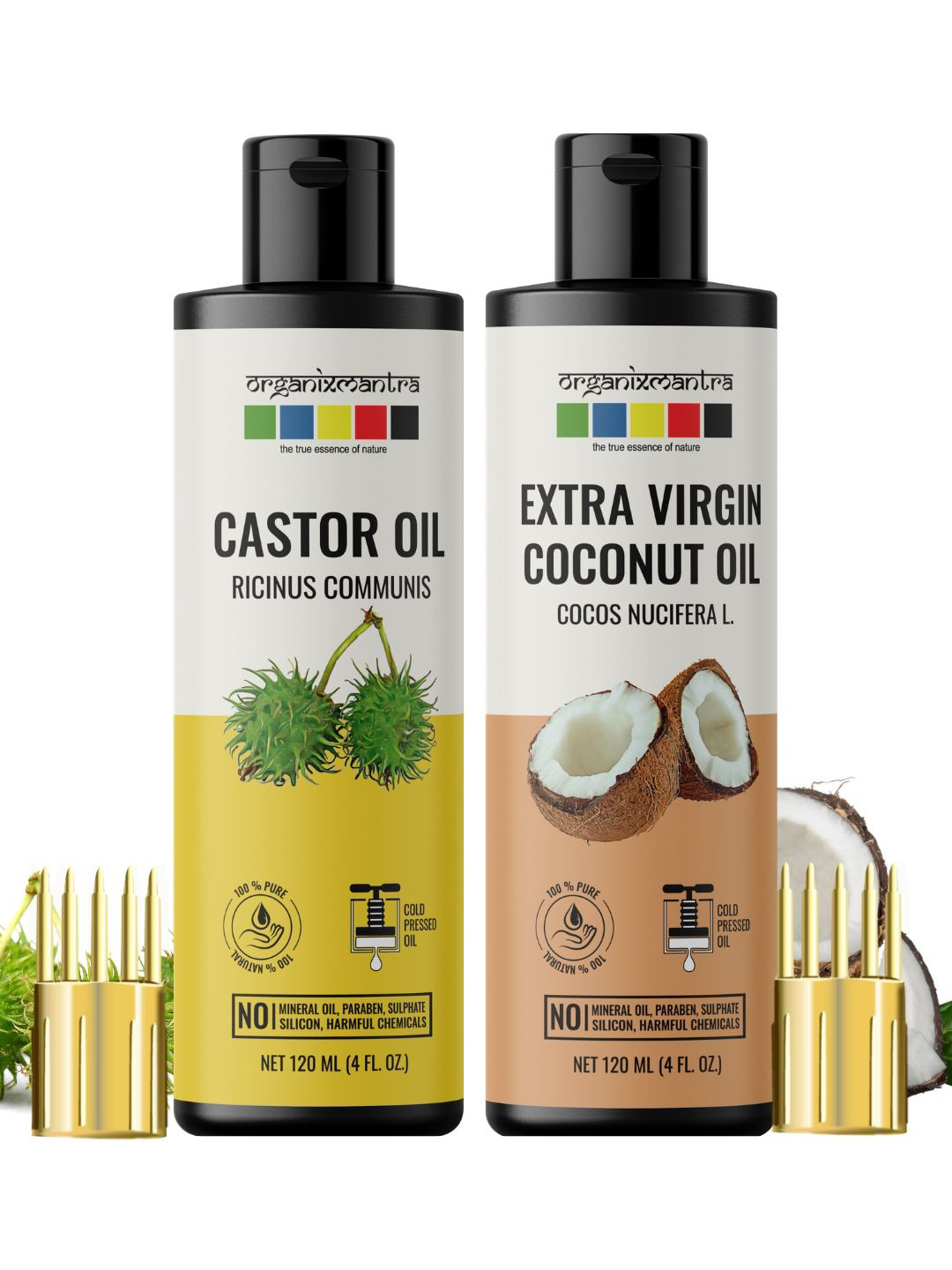 Organix Mantra Set Of Cold Pressed Organic Castor & Coconut Oils - 120ml Each