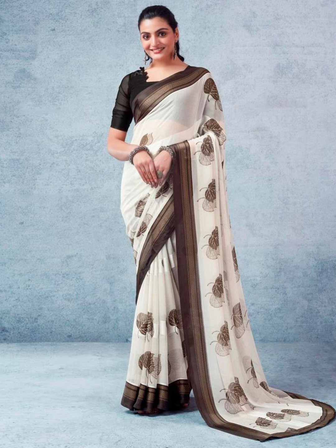 SANJANA SILK Pure Georgette Floral Saree with Blouse
