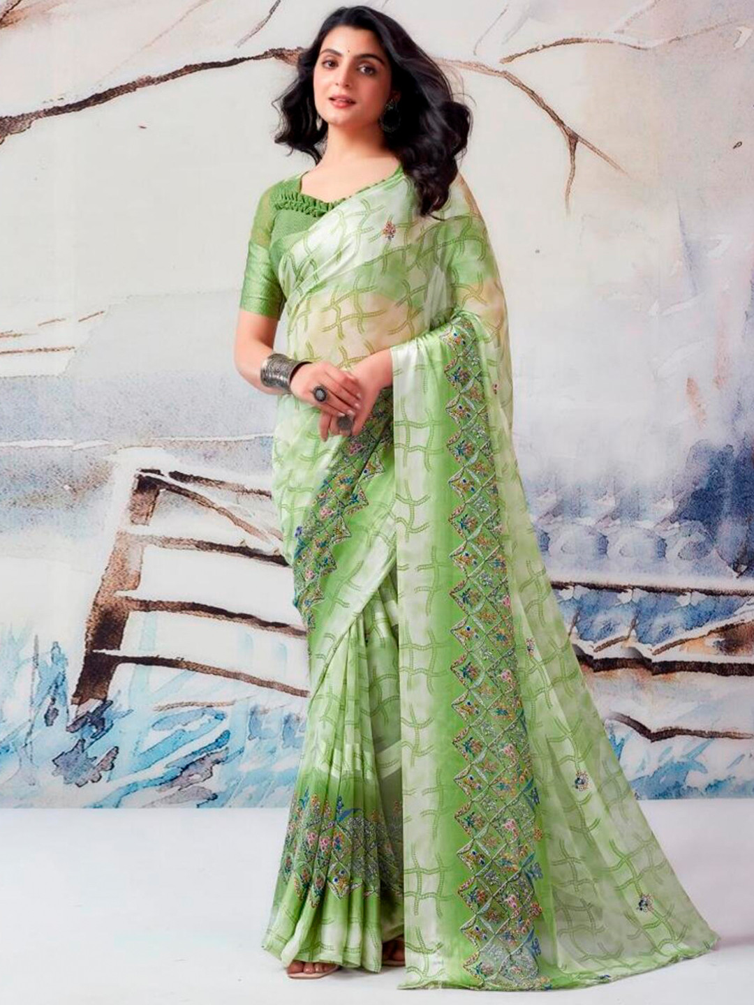 SANJANA SILK Floral Pure Georgette Bagh Saree