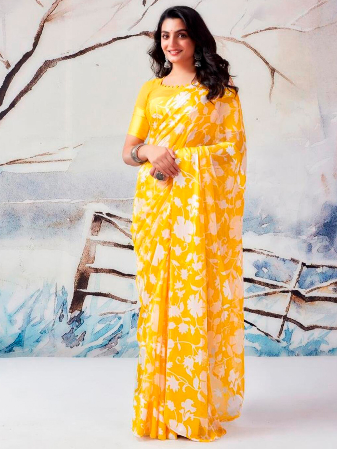 SANJANA SILK Ethnic Motif Pure Georgette Saree with Blouse