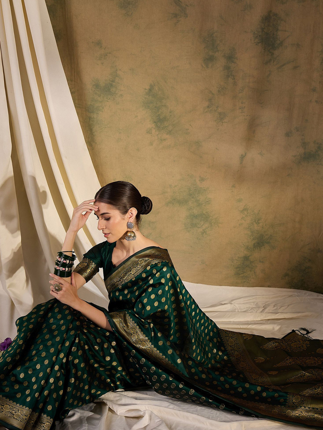Sangria Ethnic Motif Zari Woven Banarasi Saree with Blouse