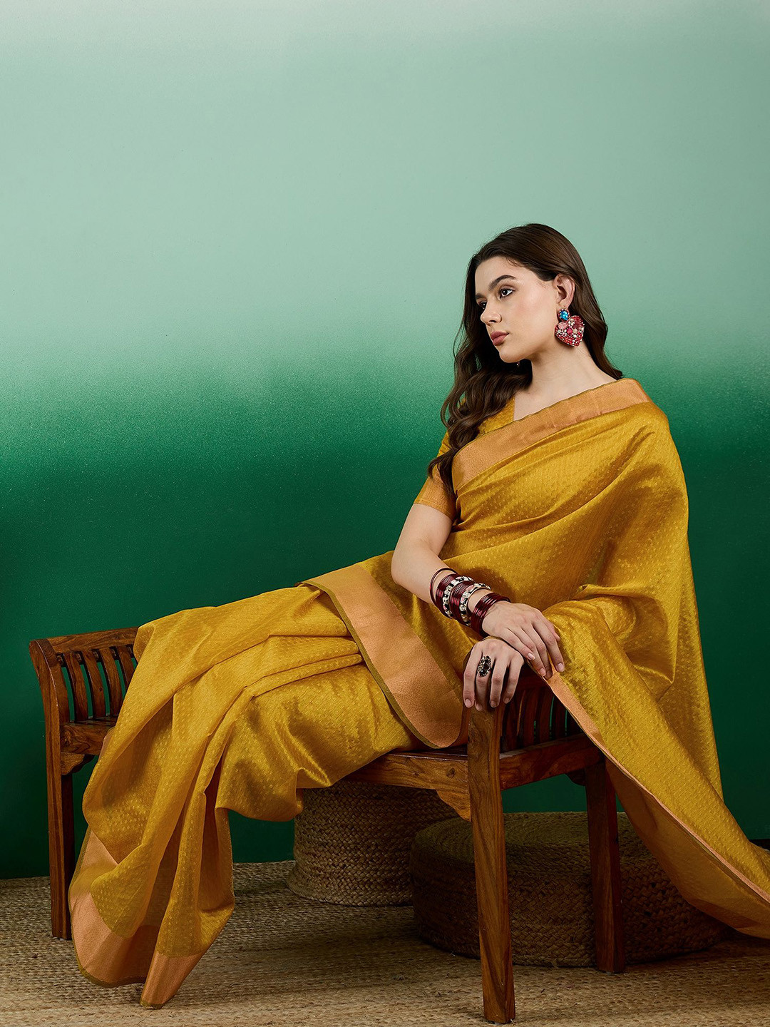 Sangria Polka Dot Zari Woven Tassel Detail Saree With Blouse