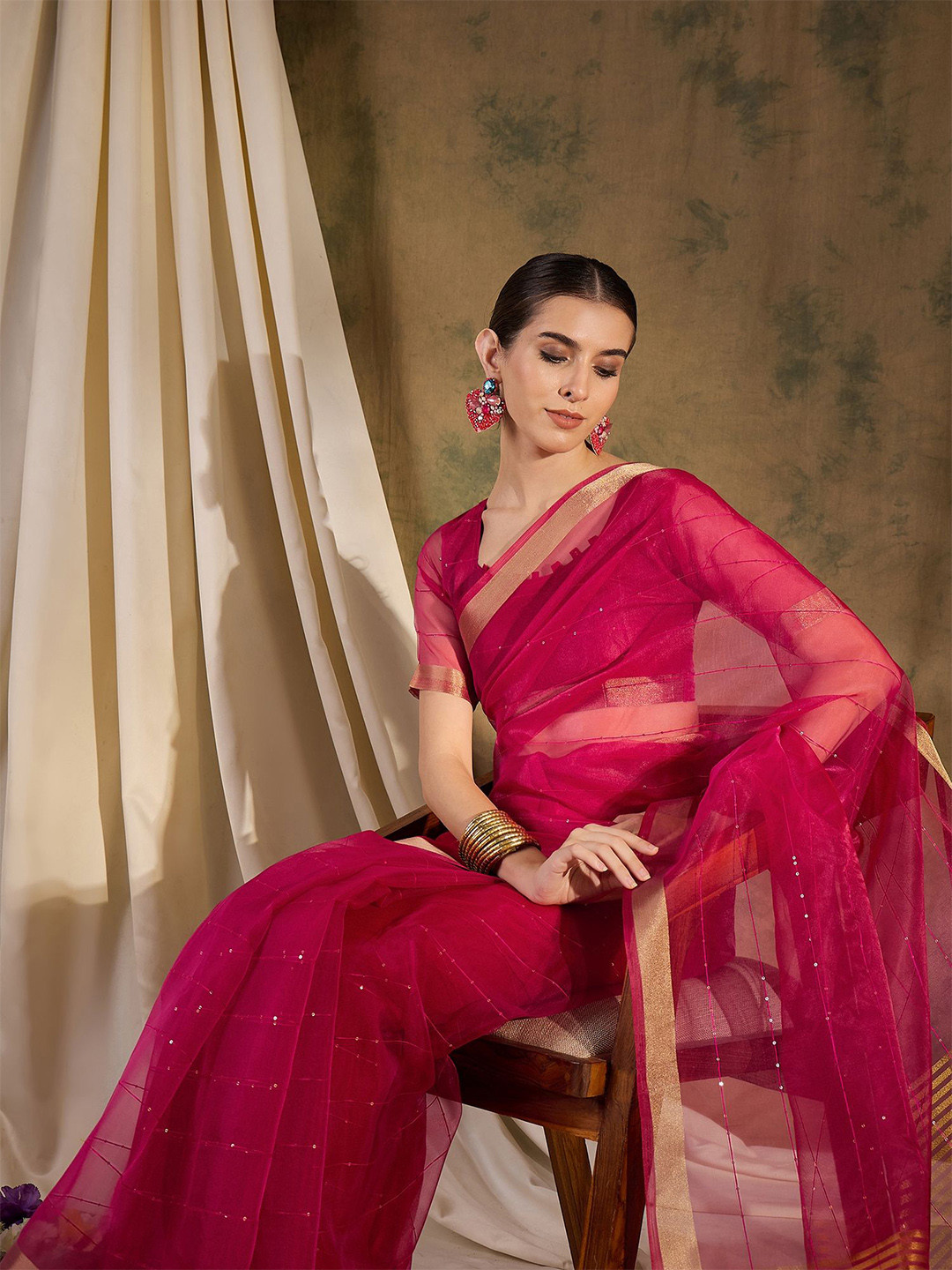 Sangria Zari Woven Striped Sequinned Tassel Detail Kanjeevaram Saree