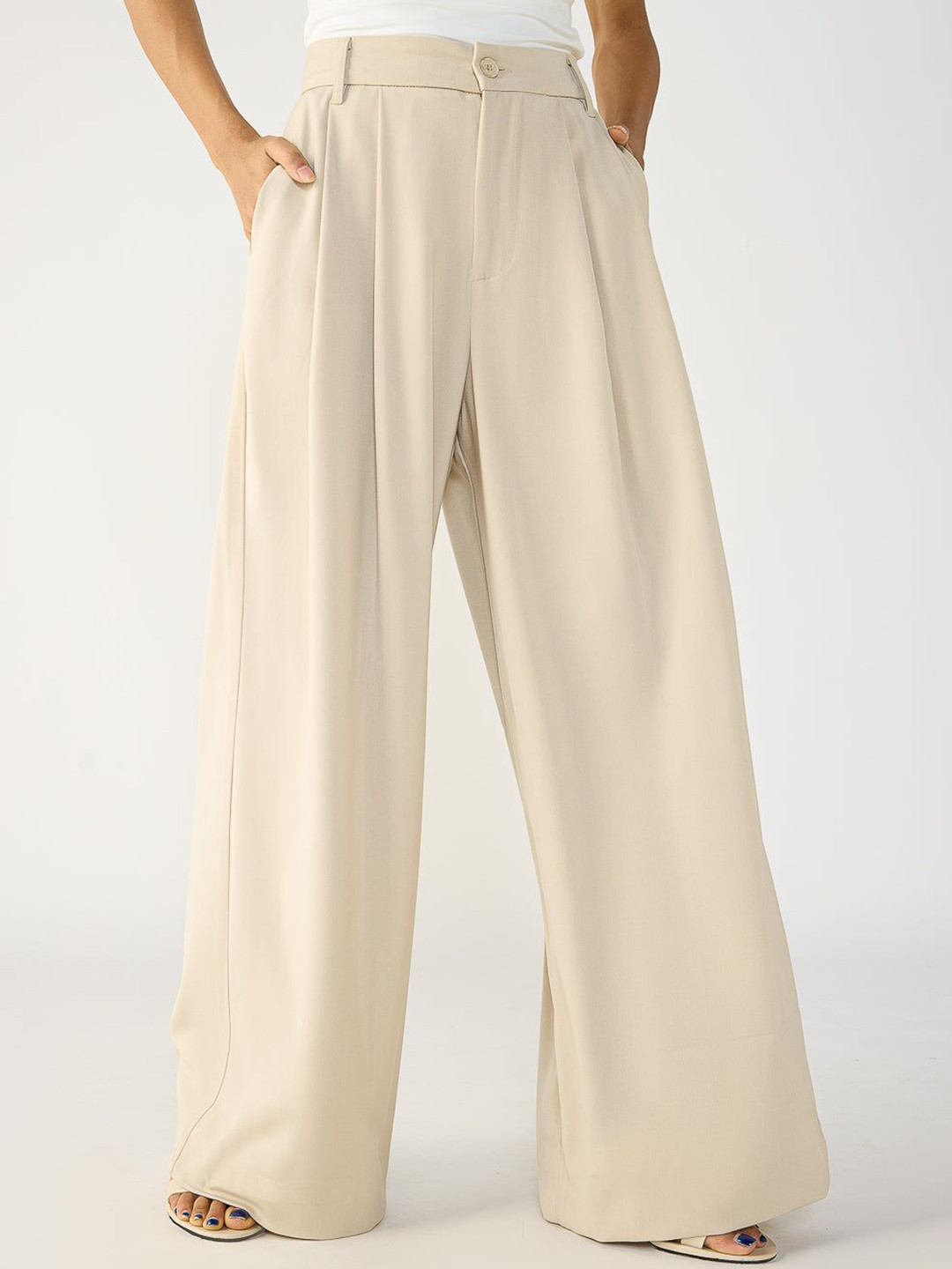 FREAKINS Light Khaki Flared Formal Korean Pants