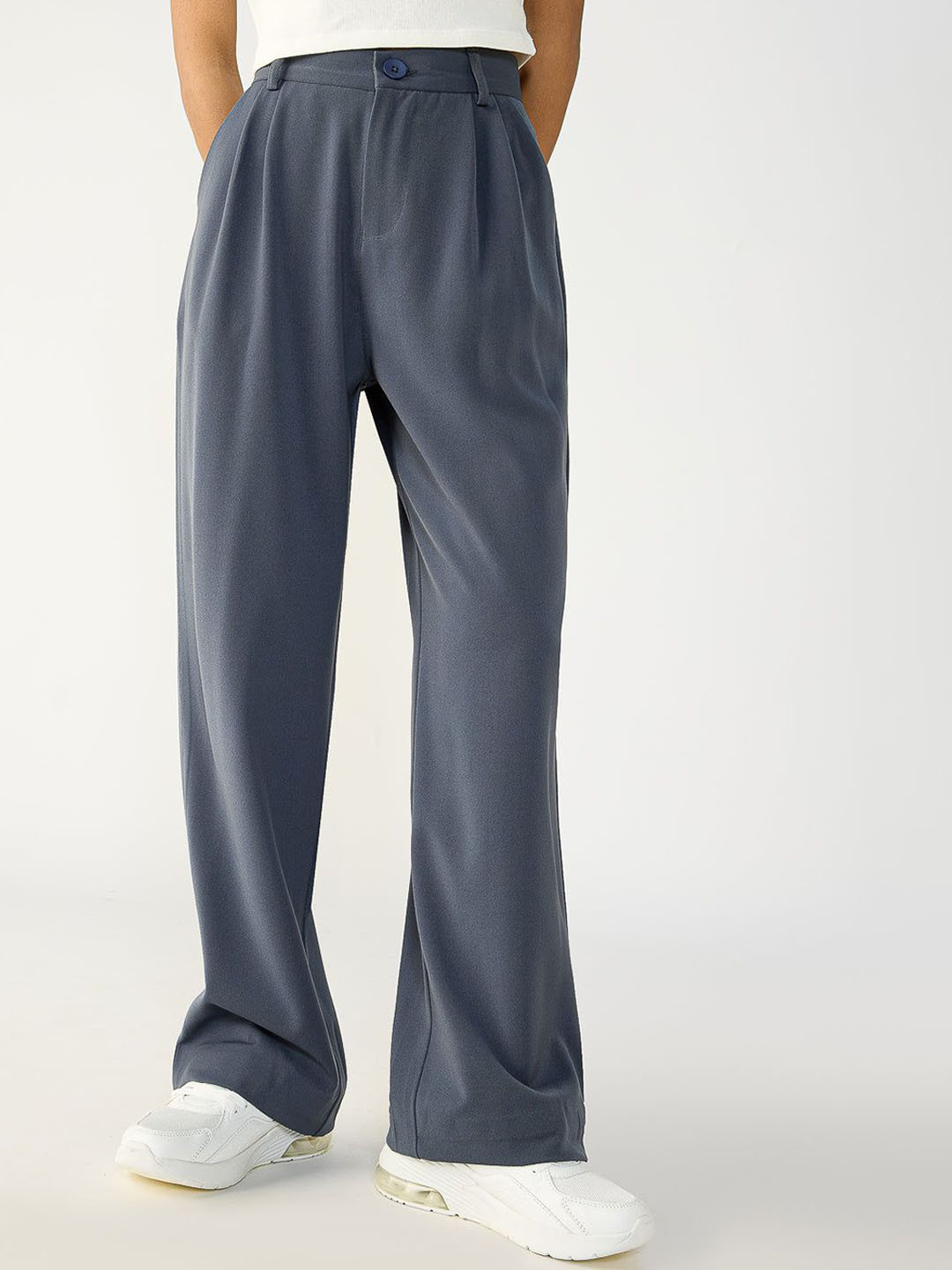 FREAKINS Dark Grey Double Pleated Korean Pants