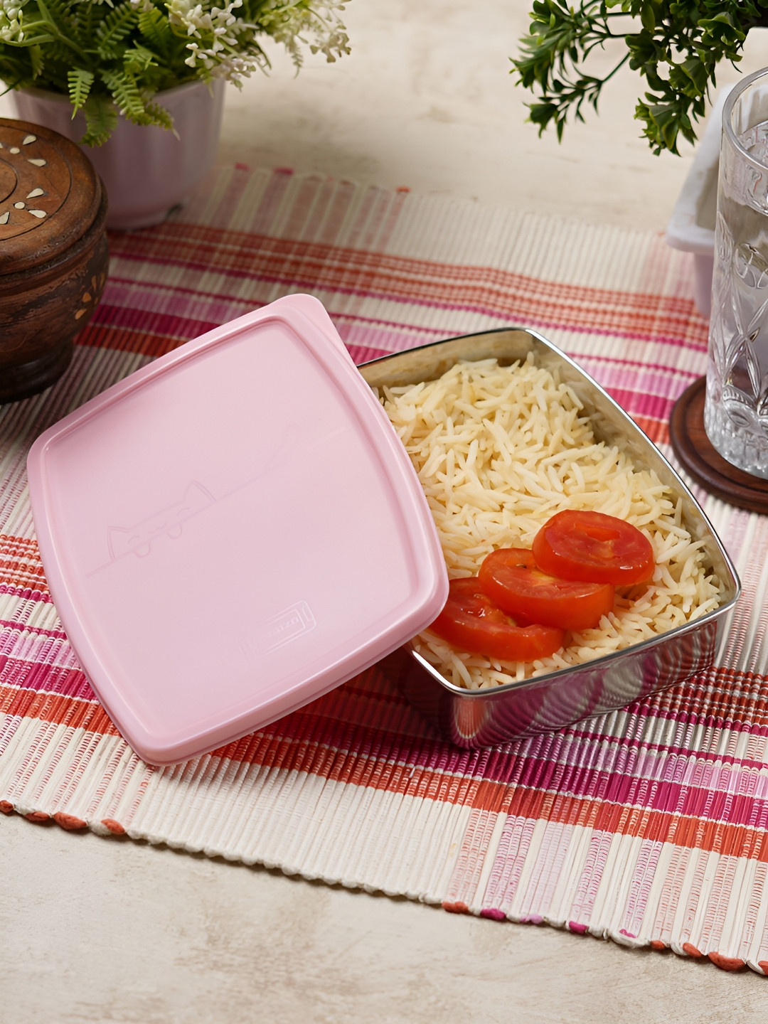 Aura Pink Stainless Steel Dishwasher Safe Lunch Box-400ml