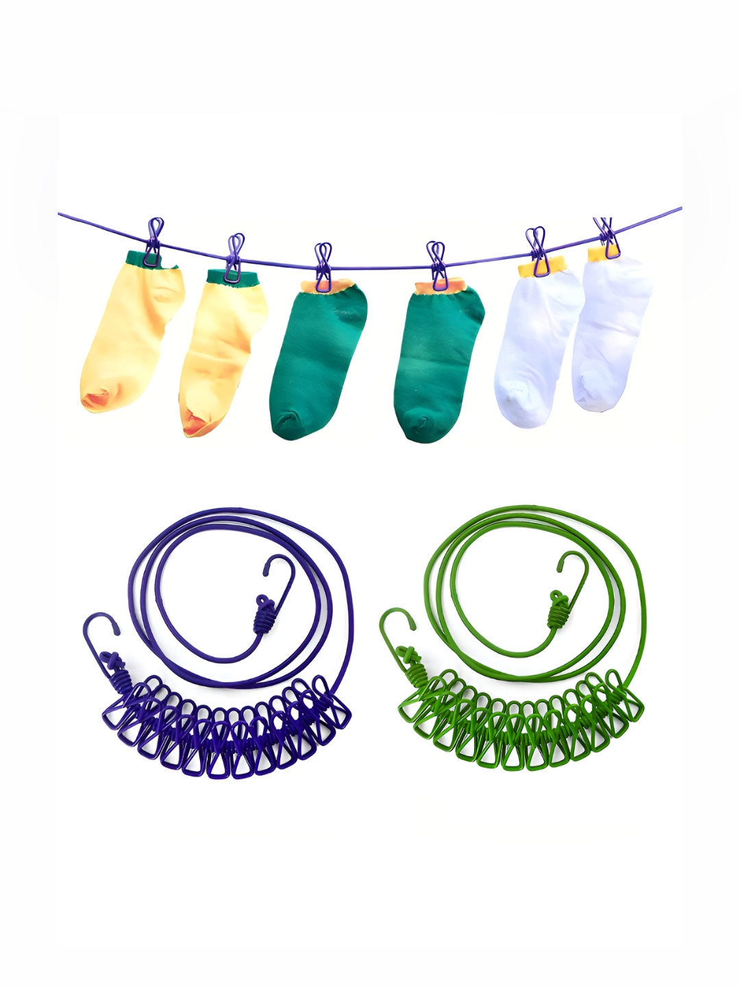 Kuber Industries-2Pcs Blue & Green Rope With Hooks